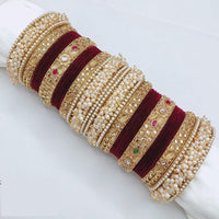 Lucentarts Jewellery Bridal Kundan And Pearl Velvet Bangles Set