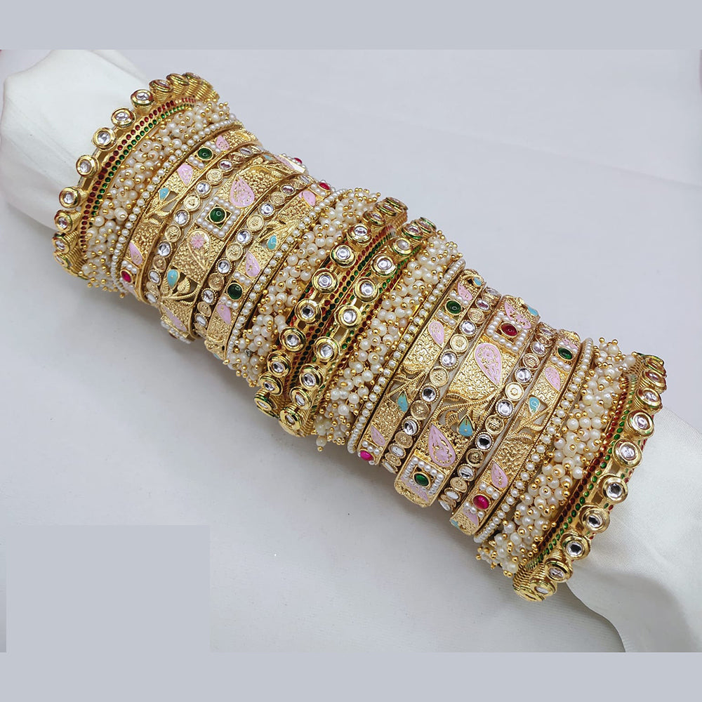 Lucentarts Jewellery Designer Glam Finish Kundan Meenakari And Pearl Bangles Set
