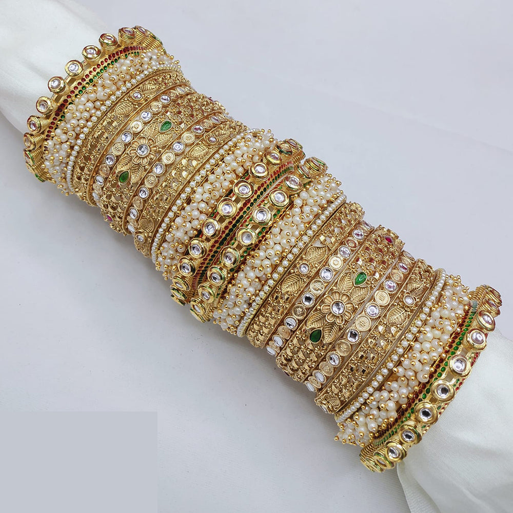 Lucentarts Jewellery Designer Glam Finish Kundan Meenakari And Pearl Bangles Set