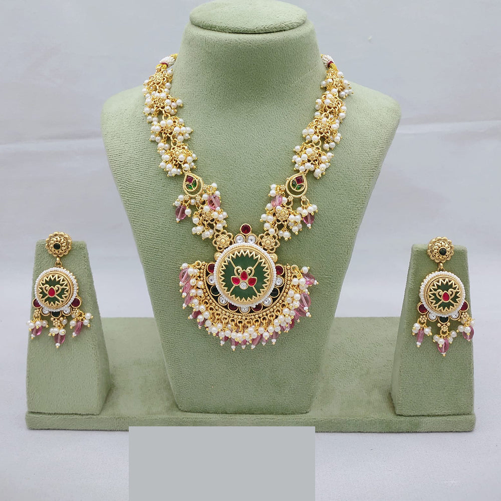 Lucentarts Jewellery Royal Temple Work Double Layer Necklace Set in Antique Finish for Special Events