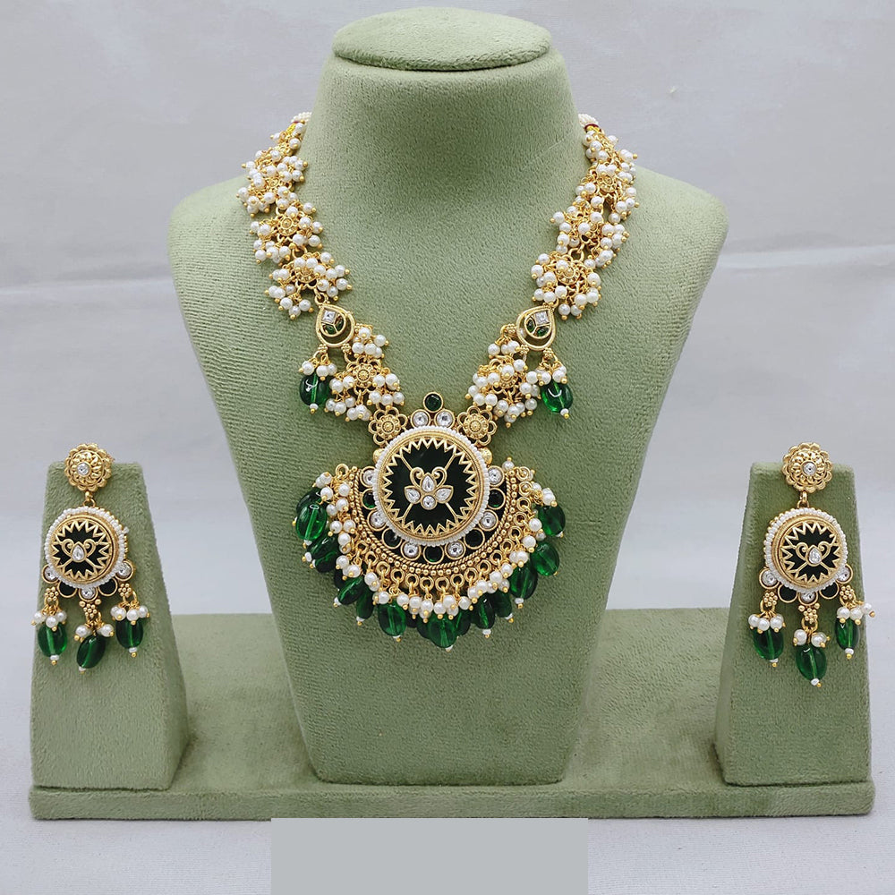 Lucentarts Jewellery Royal Temple Work Double Layer Necklace Set in Antique Finish for Special Events
