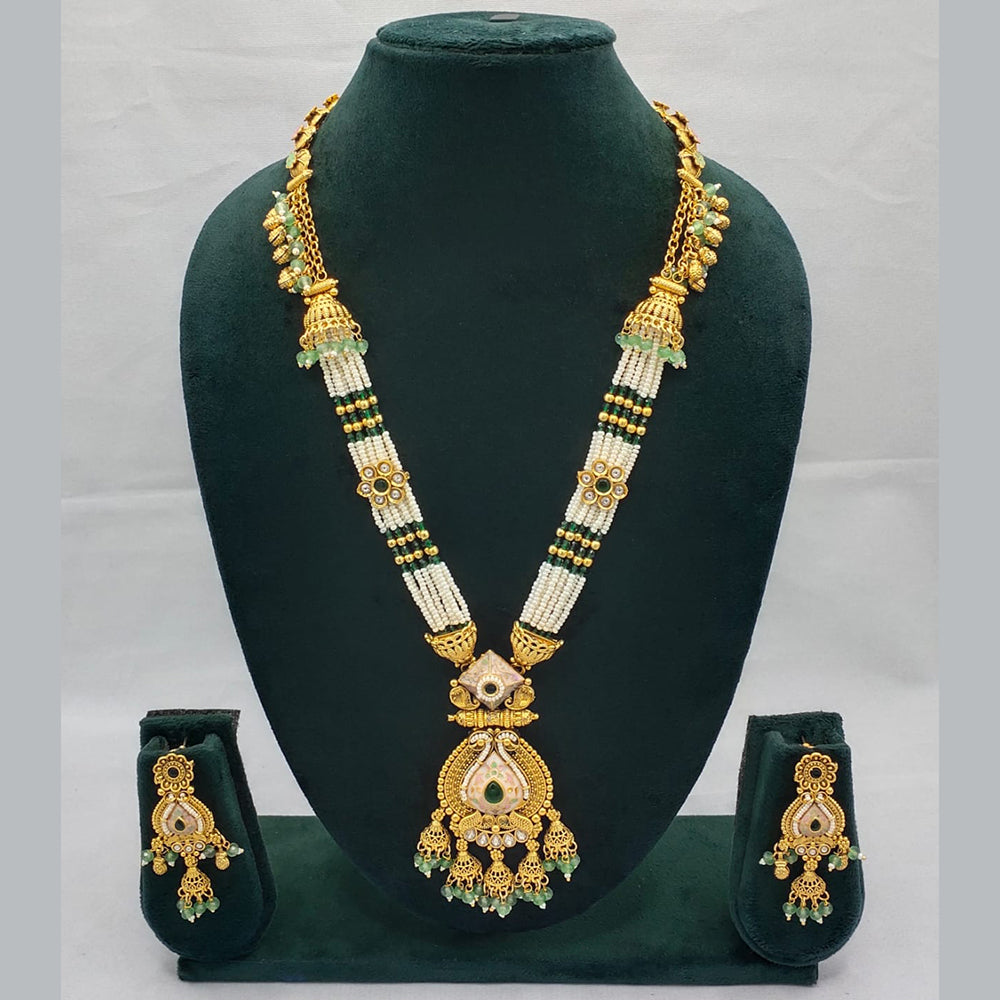 Lucentarts Jewellery Exquisite Kundan Stone and Pearl Long Necklace Set With Meenakari Work