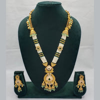 Lucentarts Jewellery Exquisite Kundan Stone and Pearl Long Necklace Set With Meenakari Work