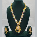 Lucentarts Jewellery Exquisite Kundan Stone and Pearl Long Necklace Set With Meenakari Work
