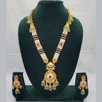 Lucentarts Jewellery Exquisite Kundan Stone and Pearl Long Necklace Set With Meenakari Work