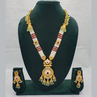 Lucentarts Jewellery Exquisite Kundan Stone and Pearl Long Necklace Set With Meenakari Work