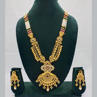 Lucentarts Jewellery Exquisite Kundan Stone and Pearl Long Necklace Set With Meenakari Work