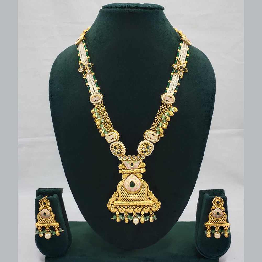 Lucentarts Jewellery Exquisite Kundan Stone and Pearl Long Necklace Set With Meenakari Work