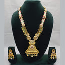 Lucentarts Jewellery Exquisite Kundan Stone and Pearl Long Necklace Set With Meenakari Work