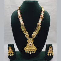 Lucentarts Jewellery Exquisite Kundan Stone and Pearl Long Necklace Set With Meenakari Work