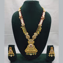 Lucentarts Jewellery Exquisite Kundan Stone and Pearl Long Necklace Set With Meenakari Work