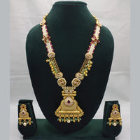 Lucentarts Jewellery Exquisite Kundan Stone and Pearl Long Necklace Set With Meenakari Work