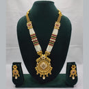 Lucentarts Jewellery Exquisite Kundan Stone and Pearl Long Necklace Set With Meenakari Work