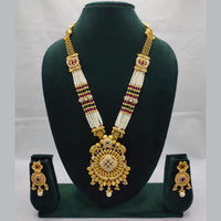 Lucentarts Jewellery Exquisite Kundan Stone and Pearl Long Necklace Set With Meenakari Work