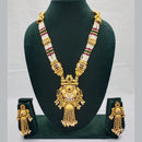 Lucentarts Jewellery Exquisite Kundan Stone and Pearl Long Necklace Set With Meenakari Work
