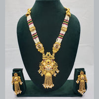 Lucentarts Jewellery Exquisite Kundan Stone and Pearl Long Necklace Set With Meenakari Work