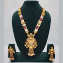 Lucentarts Jewellery Exquisite Kundan Stone and Pearl Long Necklace Set With Meenakari Work