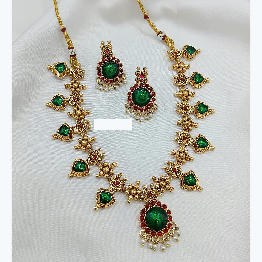 Lucentarts Jewellery Antique Finish Necklace Set Pota Stone And Pearl Design
