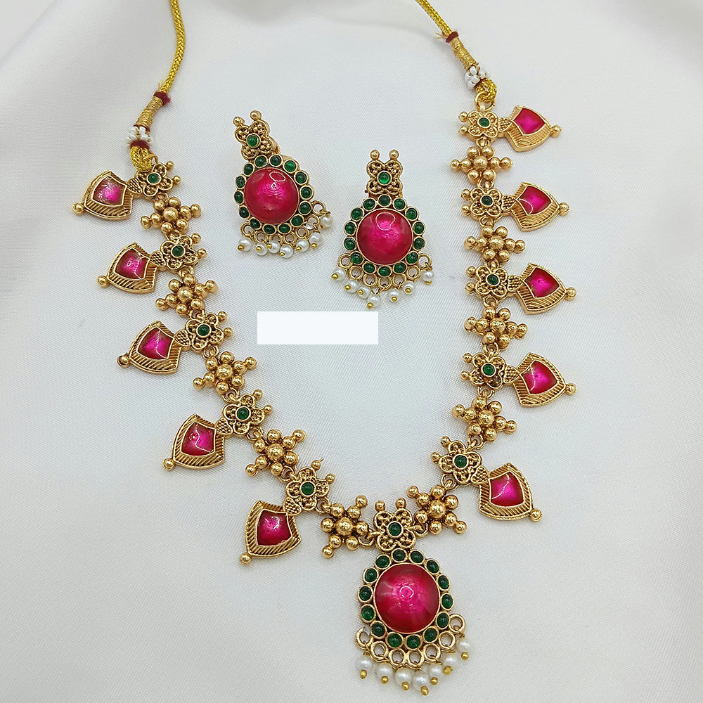 Lucentarts Jewellery Antique Finish Necklace Set Pota Stone And Pearl Design