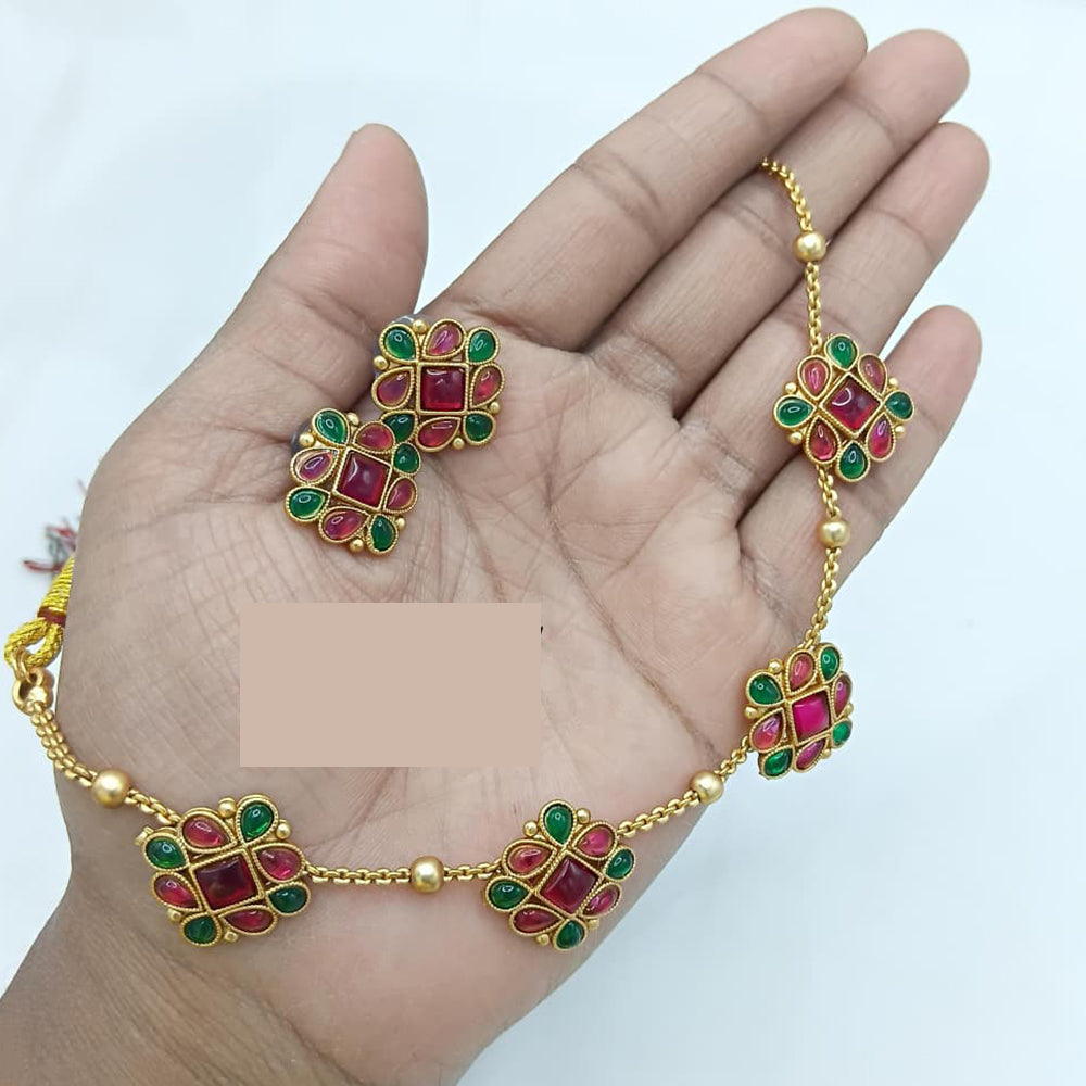 Lucentarts Jewellery Classic Ethnic Pota Stone Necklace Set