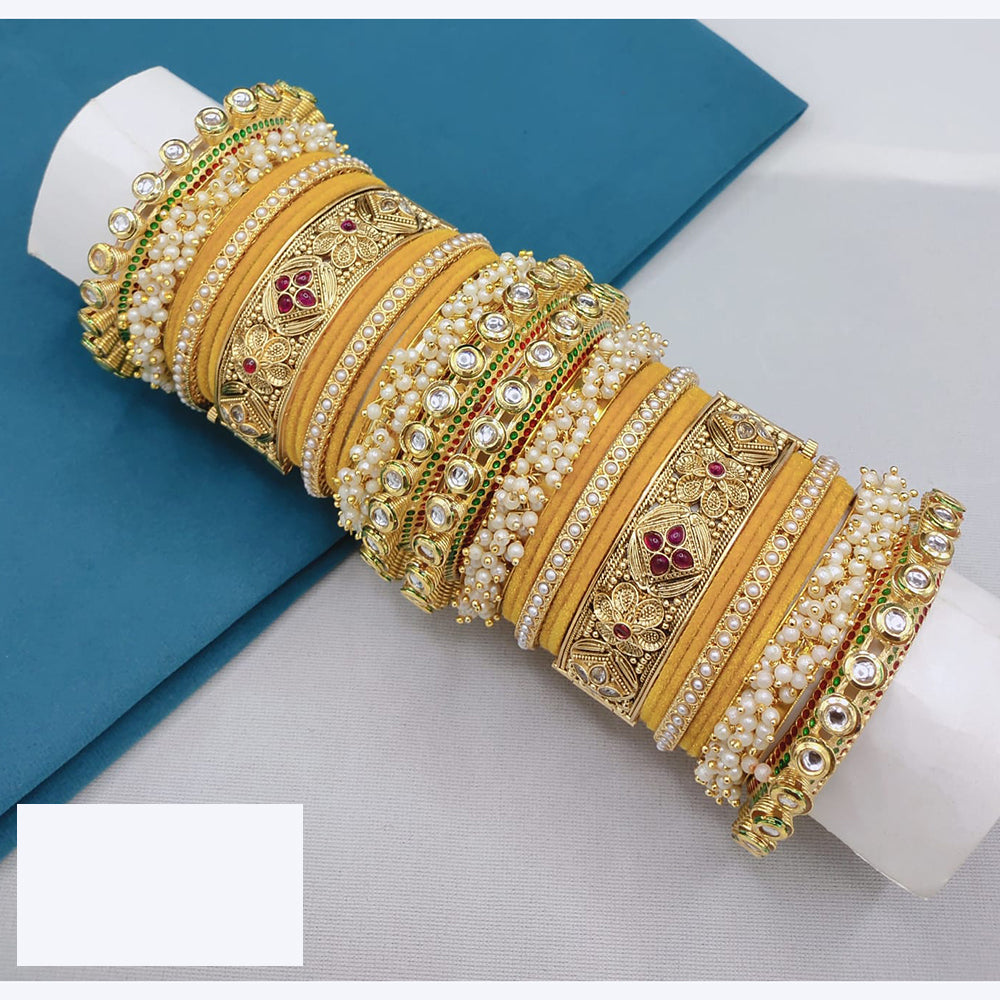 Lucentarts Jewellery Regal Finish Pota Kundan And Pearl Bridal Bangles Set