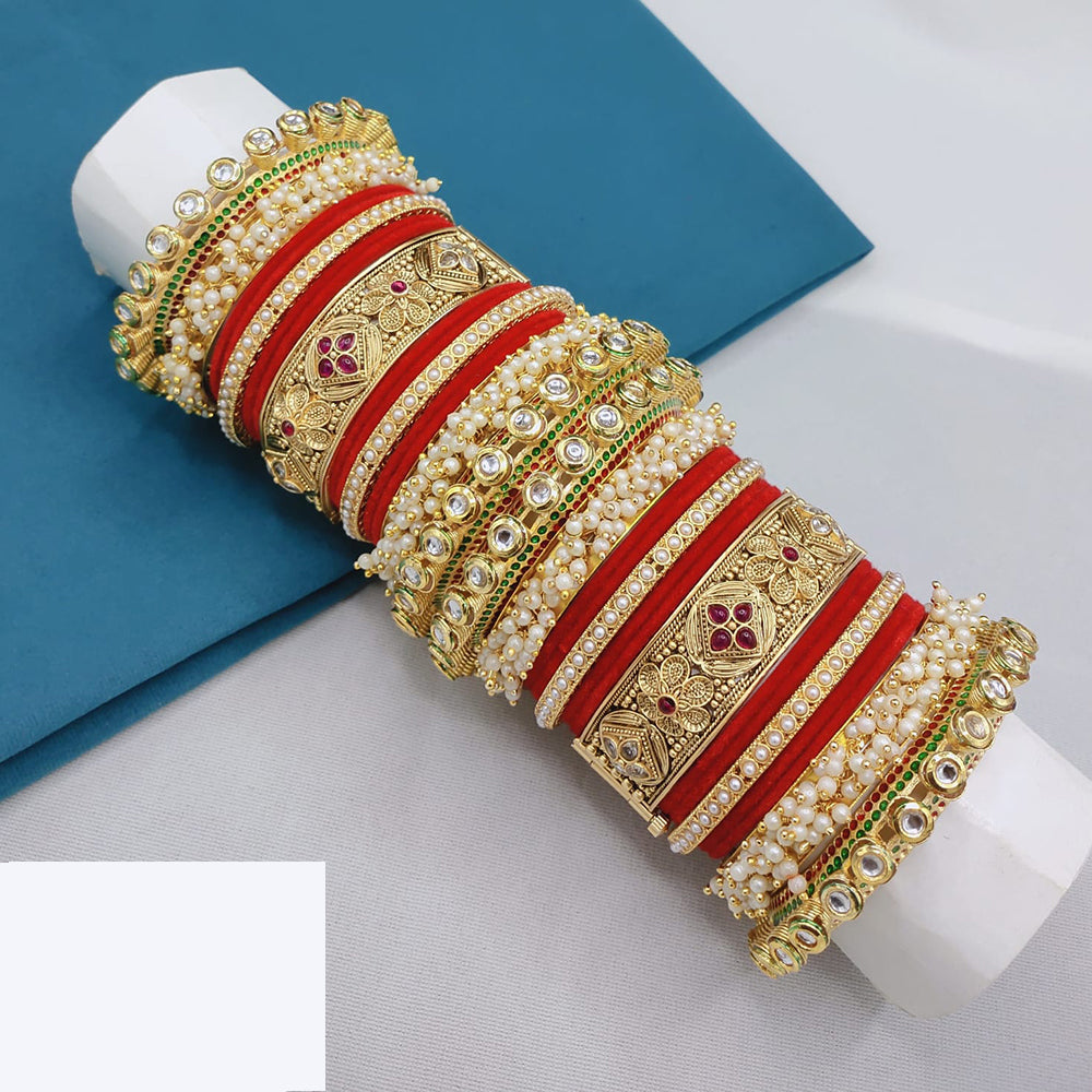 Lucentarts Jewellery Regal Finish Pota Kundan And Pearl Bridal Bangles Set
