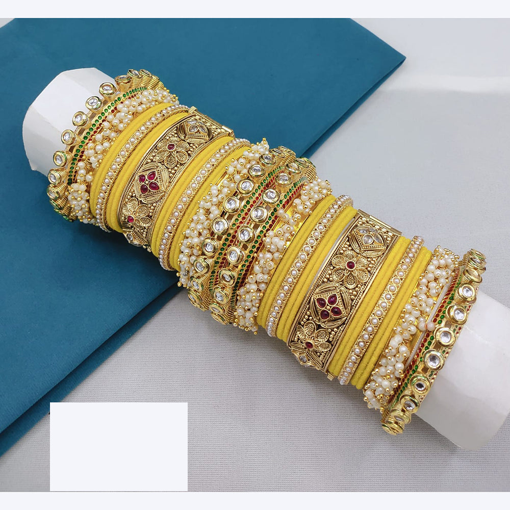 Lucentarts Jewellery Regal Finish Pota Kundan And Pearl Bridal Bangles Set