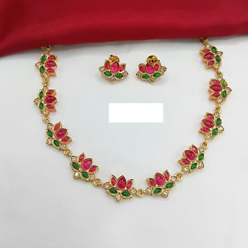 Lucentarts Jewellery Traditional Lotus Design with Polki Kundan Stone Necklace Set
