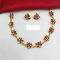 Lucentarts Jewellery Traditional Lotus Design with Polki Kundan Stone Necklace Set