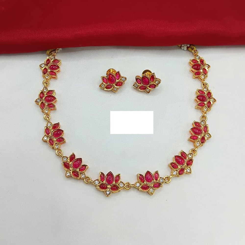 Lucentarts Jewellery Traditional Lotus Design with Polki Kundan Stone Necklace Set