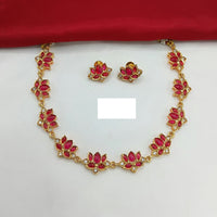 Lucentarts Jewellery Traditional Lotus Design with Polki Kundan Stone Necklace Set