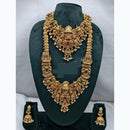 Lucentarts Jewellery Antique Gold Finish Double Temple Necklace Set