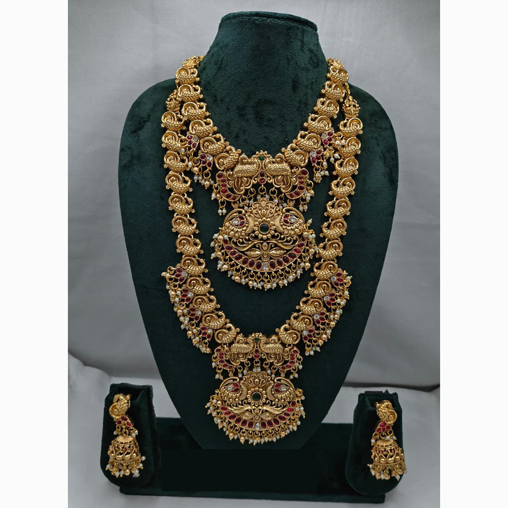 Lucentarts Jewellery Antique Gold Finish Double Temple Necklace Set