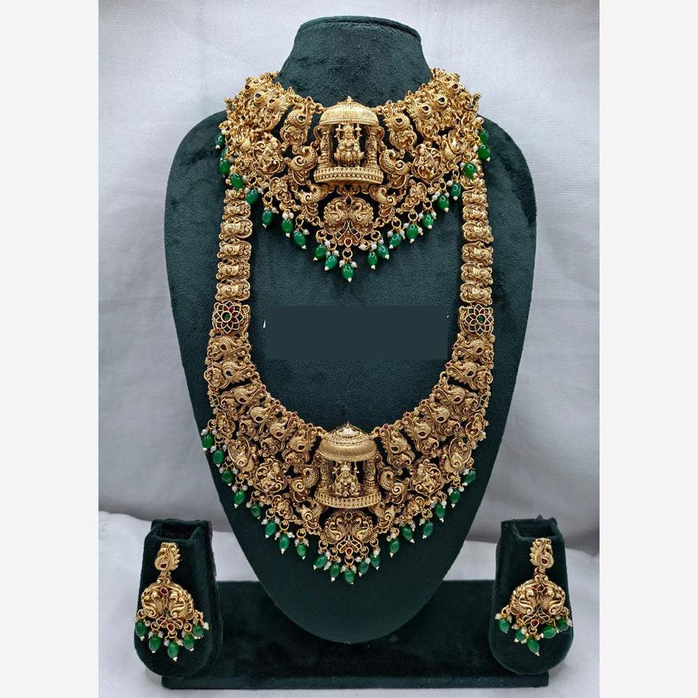 Lucentarts Jewellery Antique Gold Finish Double Temple Necklace Set