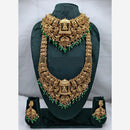 Lucentarts Jewellery Antique Gold Finish Double Temple Necklace Set
