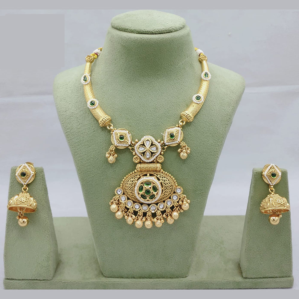 Lucentarts Jewellery Traditional Polki Kundan Necklace Set with Matching Earrings