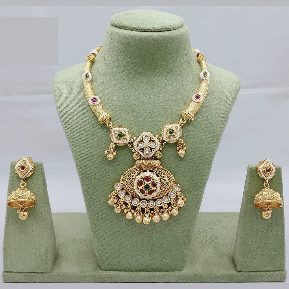 Lucentarts Jewellery Traditional Polki Kundan Necklace Set with Matching Earrings