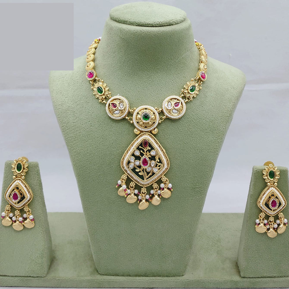 Lucentarts Jewellery Traditional Polki Kundan Necklace Set with Matching Earrings
