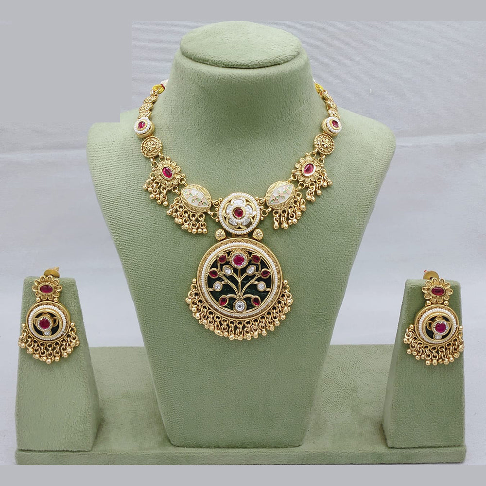 Lucentarts Jewellery Traditional Polki Kundan and Meenakari Touch Necklace Set