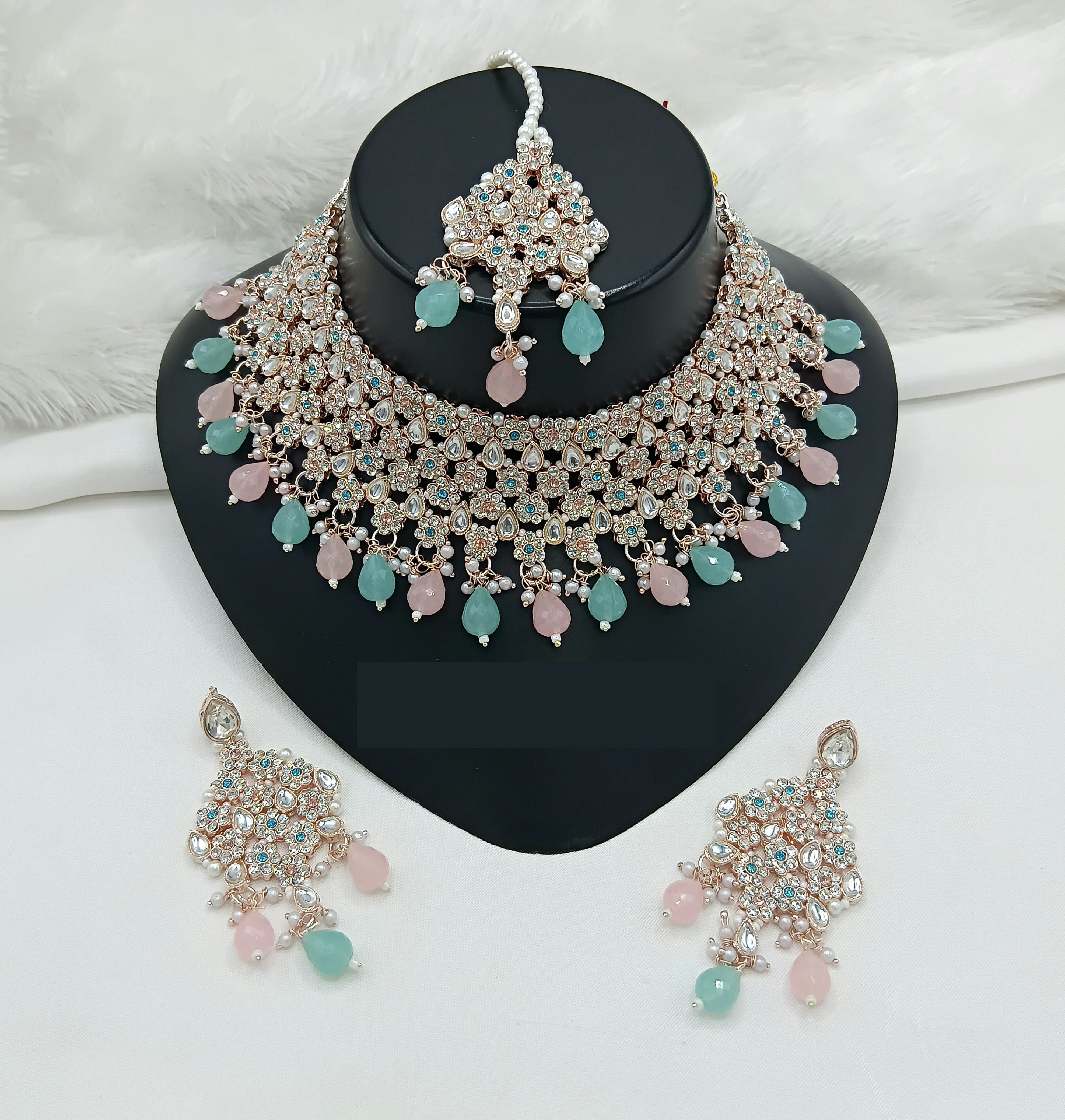 Lucentarts Jewellery Designer Austrain Stone And Bead Choker Necklace Set Elegant Ethnic Glamour