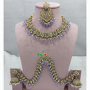 Lucentarts Jewellery Austrian Stone And Pearl Beads Choker Necklace Set with Kan Chain