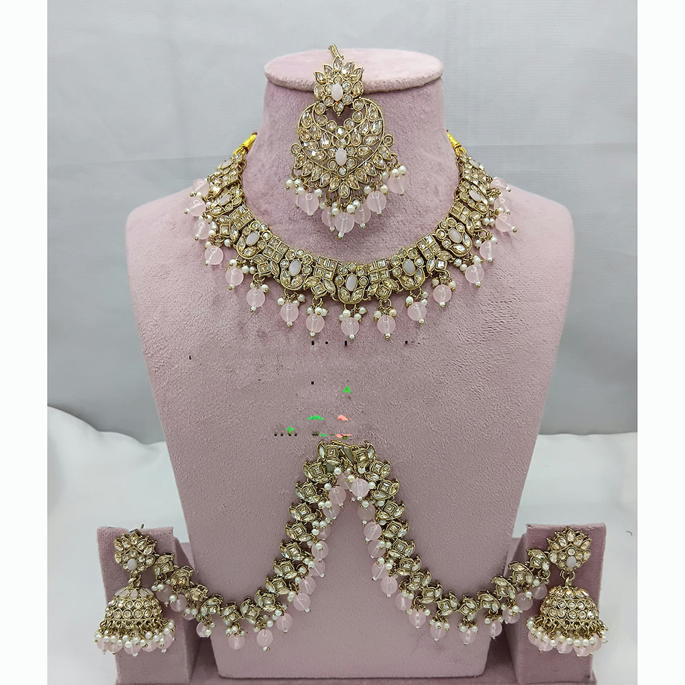 Lucentarts Jewellery Austrian Stone And Pearl Beads Choker Necklace Set with Kan Chain