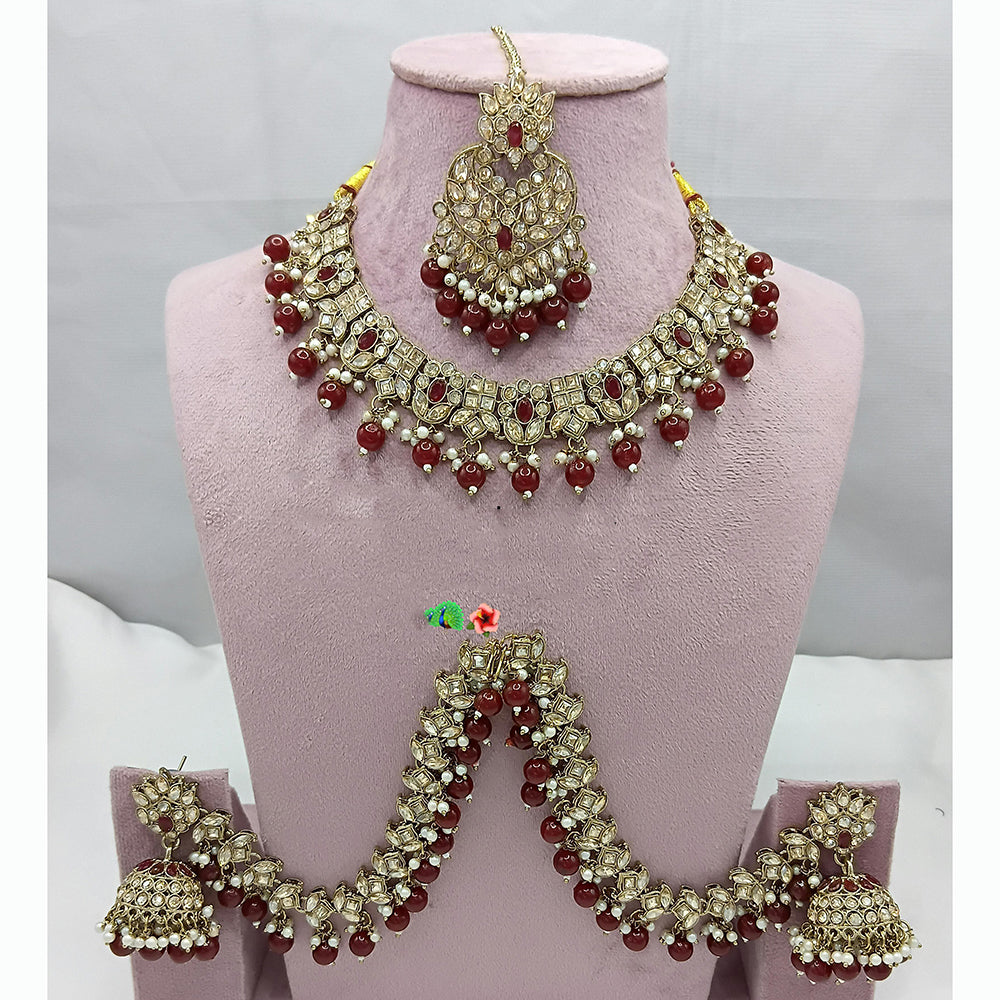 Lucentarts Jewellery Austrian Stone And Pearl Beads Choker Necklace Set with Kan Chain