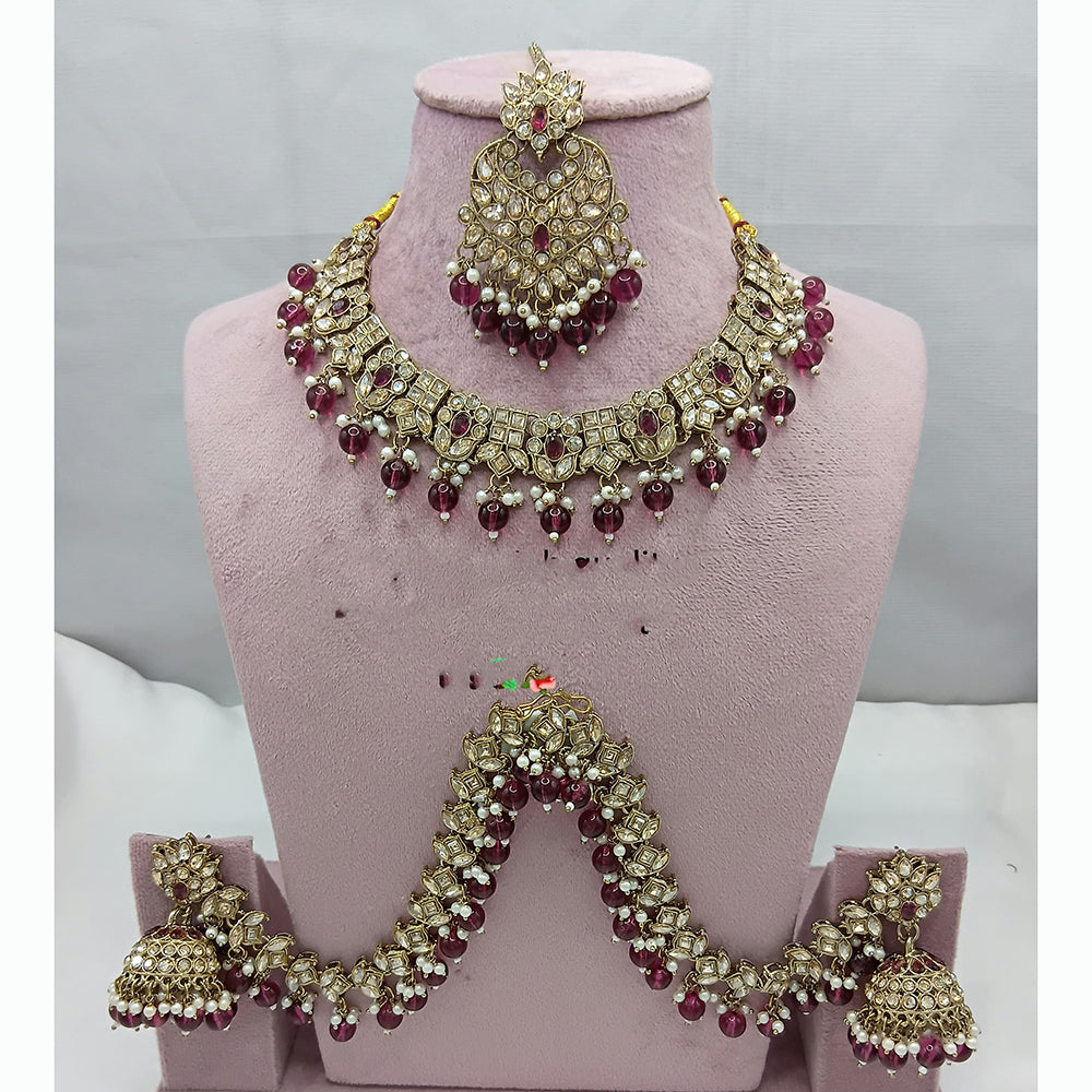 Lucentarts Jewellery Austrian Stone And Pearl Beads Choker Necklace Set with Kan Chain