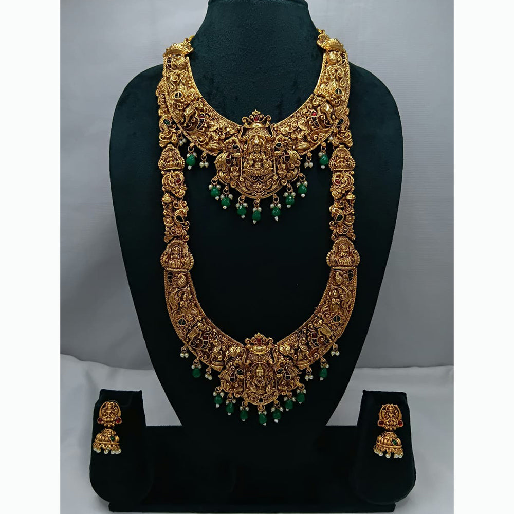 Lucentarts Jewellery Antique Gold Finish Double Temple Necklace Set