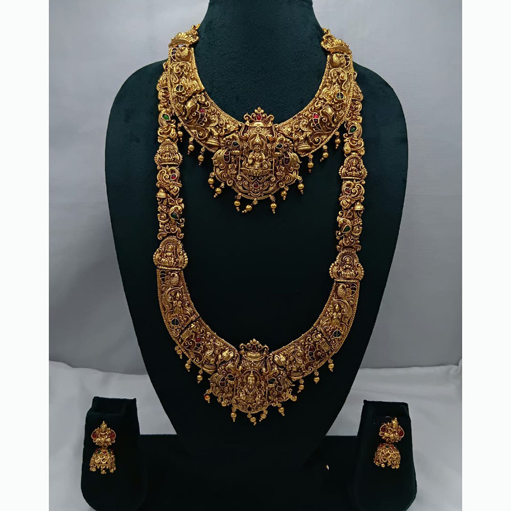 Lucentarts Jewellery Antique Gold Finish Double Temple Necklace Set
