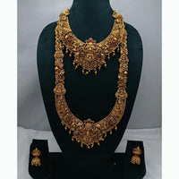 Lucentarts Jewellery Antique Gold Finish Double Temple Necklace Set