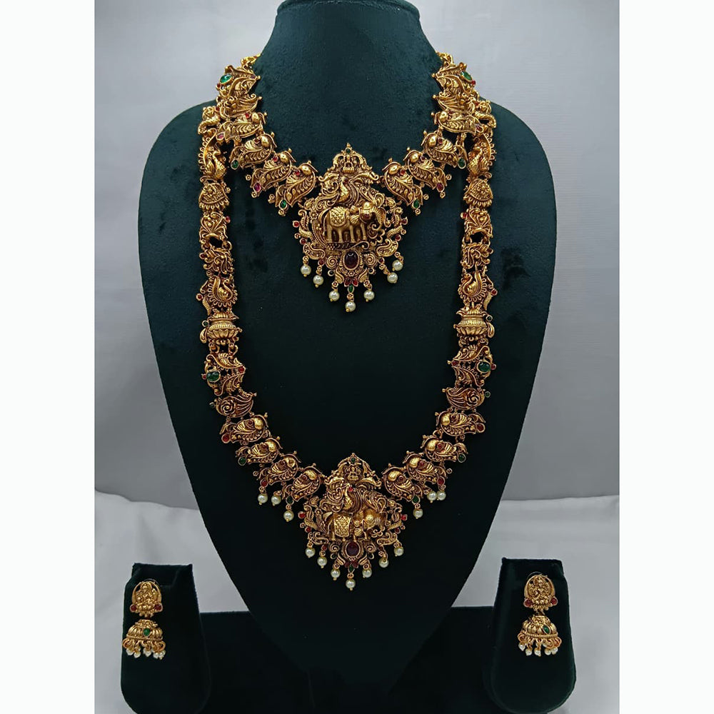Lucentarts Jewellery Antique Gold Finish Double Temple Necklace Set