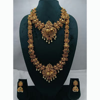 Lucentarts Jewellery Antique Gold Finish Double Temple Necklace Set