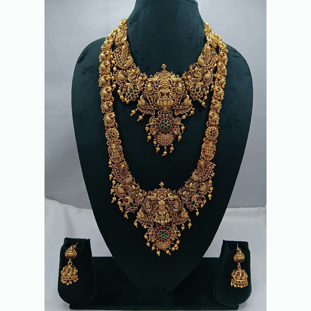 Lucentarts Jewellery Antique Gold Finish Double Temple Necklace Set